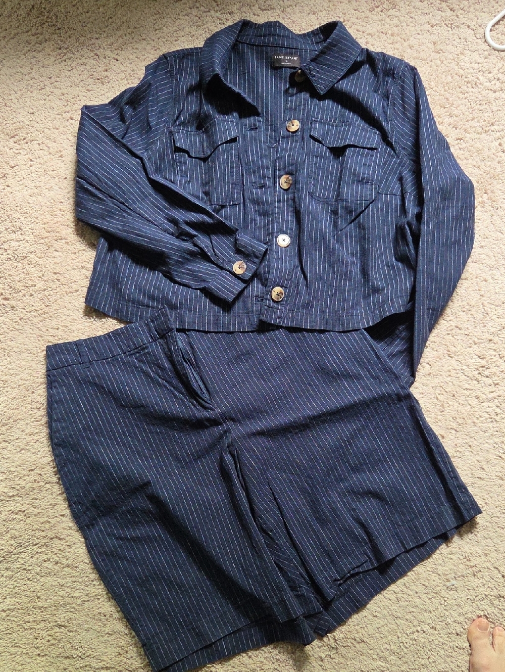 Two-Piece Navy Pinstripe Shorts Set - Women's